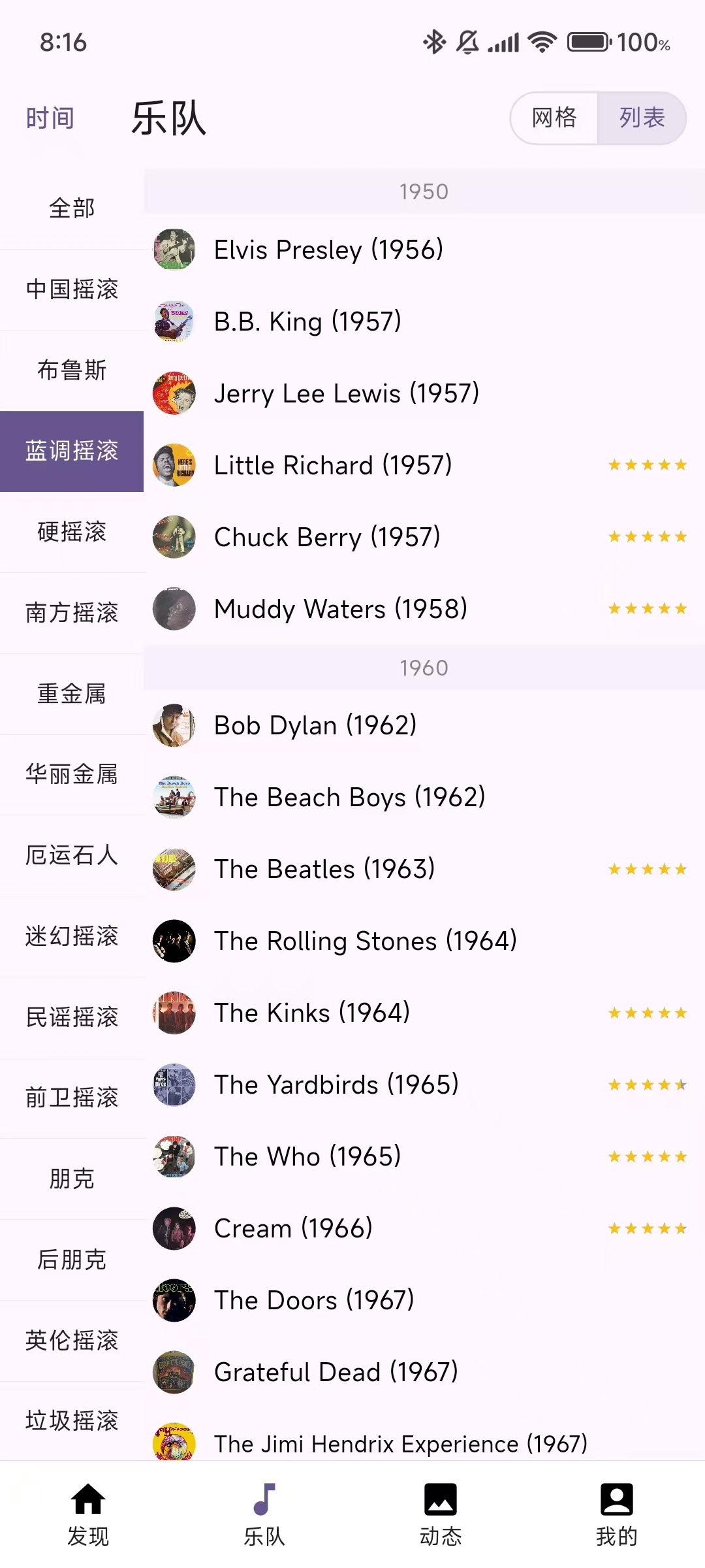 声压计划应用界面 - 乐队浏览